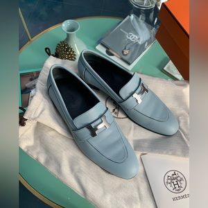 New Hermes Paris loafer  Blue leather Vert D'eau Size 38